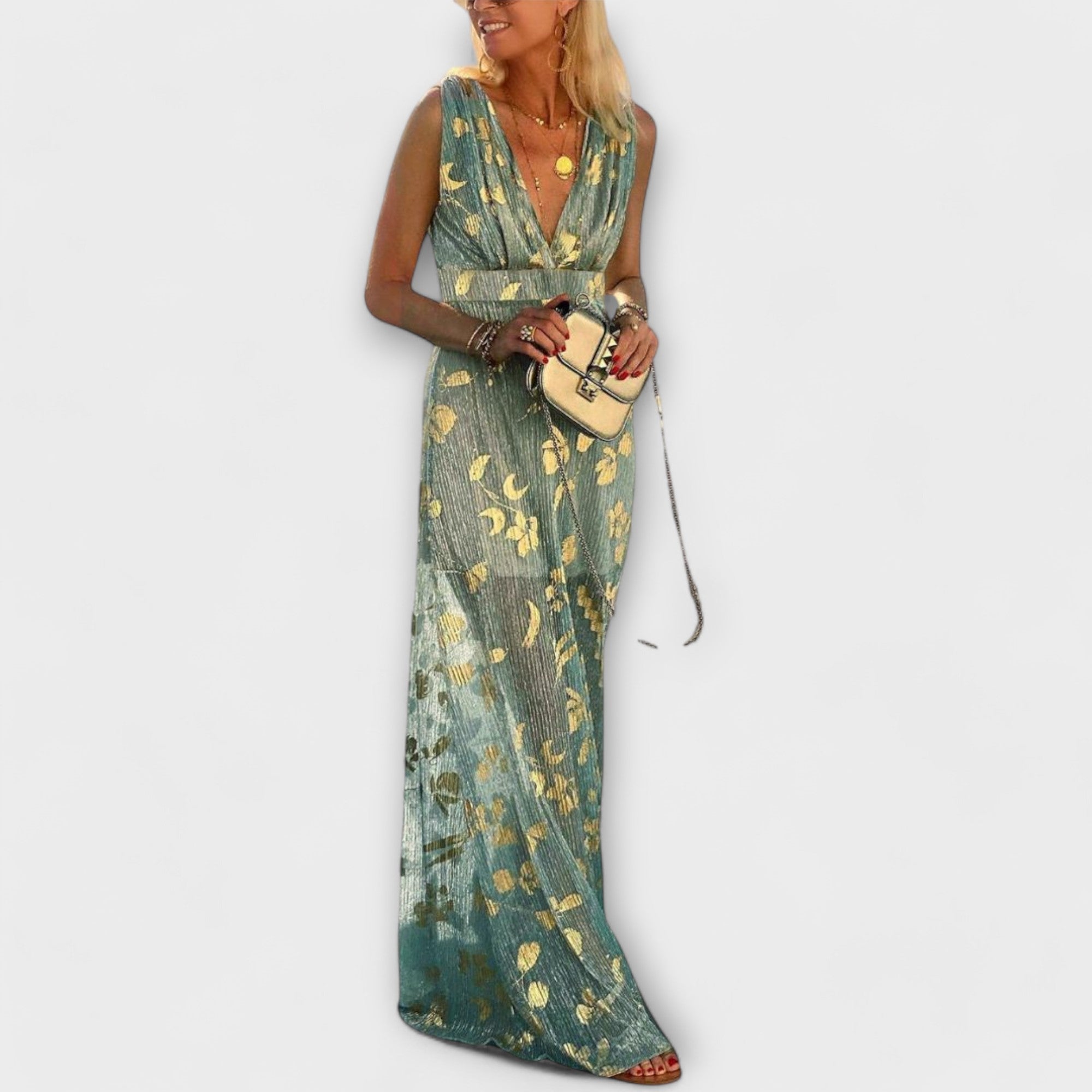 Vestito Flowy con Scollo a V e Dettagli in Paillettes