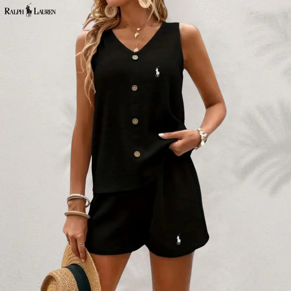 R. Lauren Buttoned Tank & Shorts Set