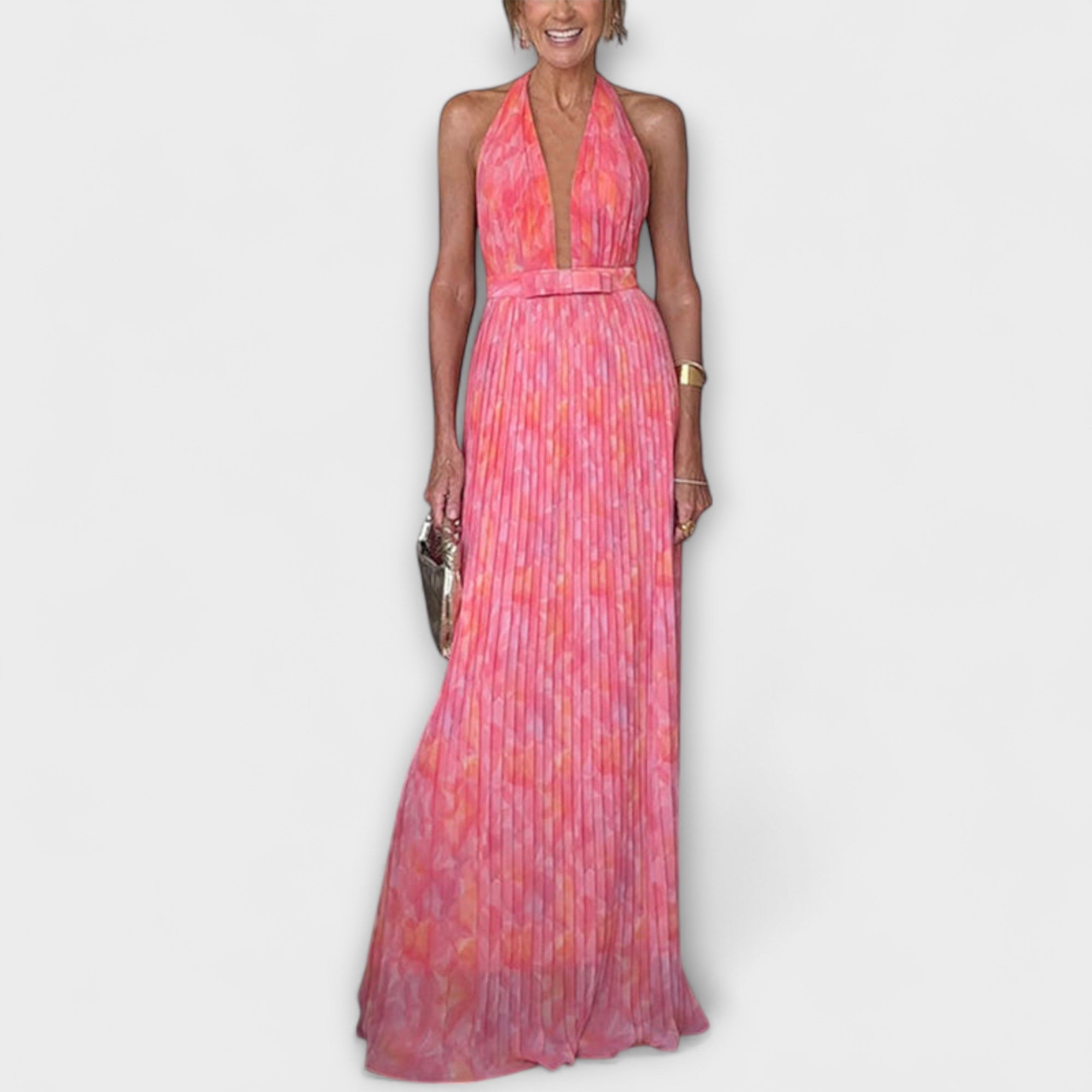 Seraphina - Chic halterneck V-hals plissert maxikjole