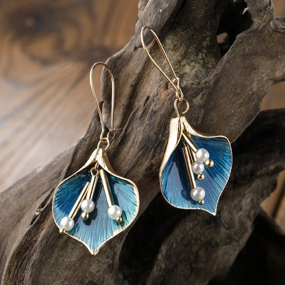 Boucles d'oreilles en argent Lotus bleu antique