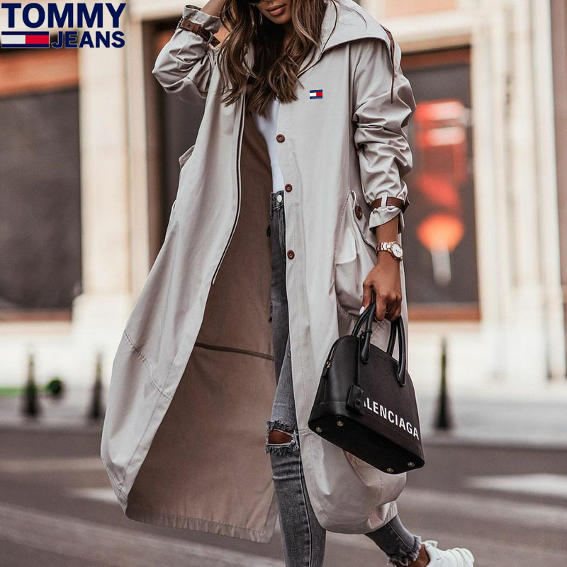 Damski długi płaszcz z kapturem