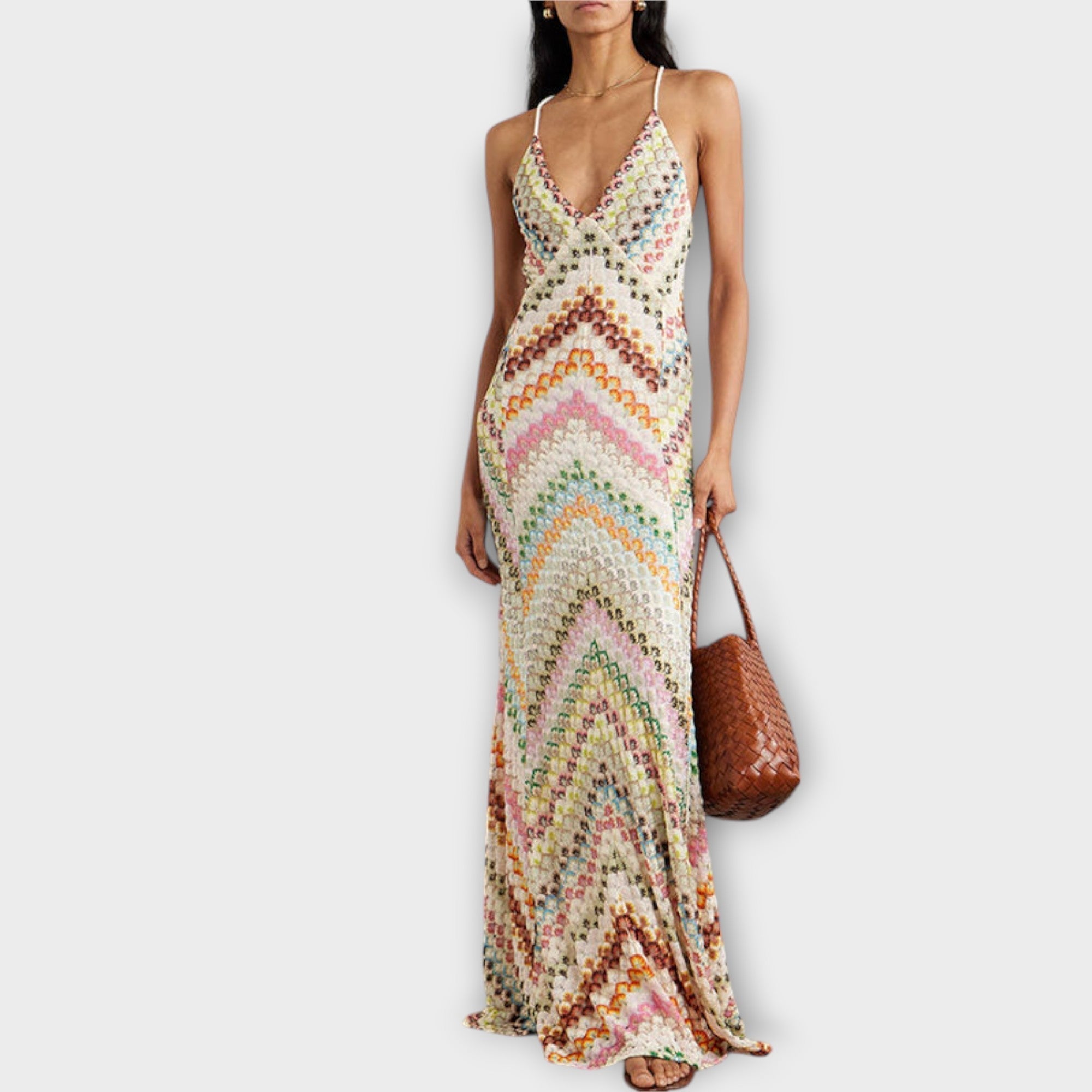 Remi - Missoni Buntes Hahnentrittmuster Maxikleid