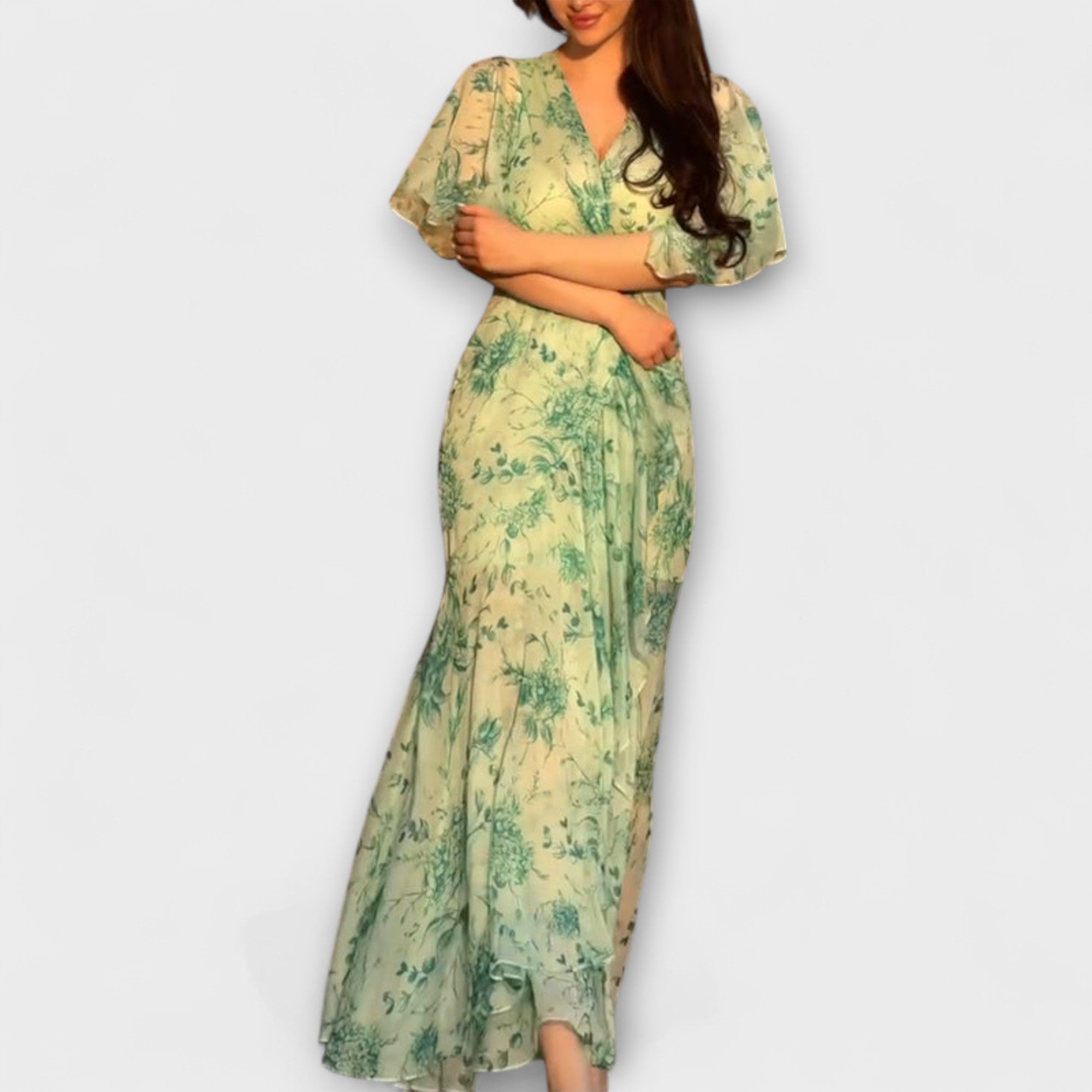 Lana - Stylowa sukienka w kwiaty z dekoltem w serek