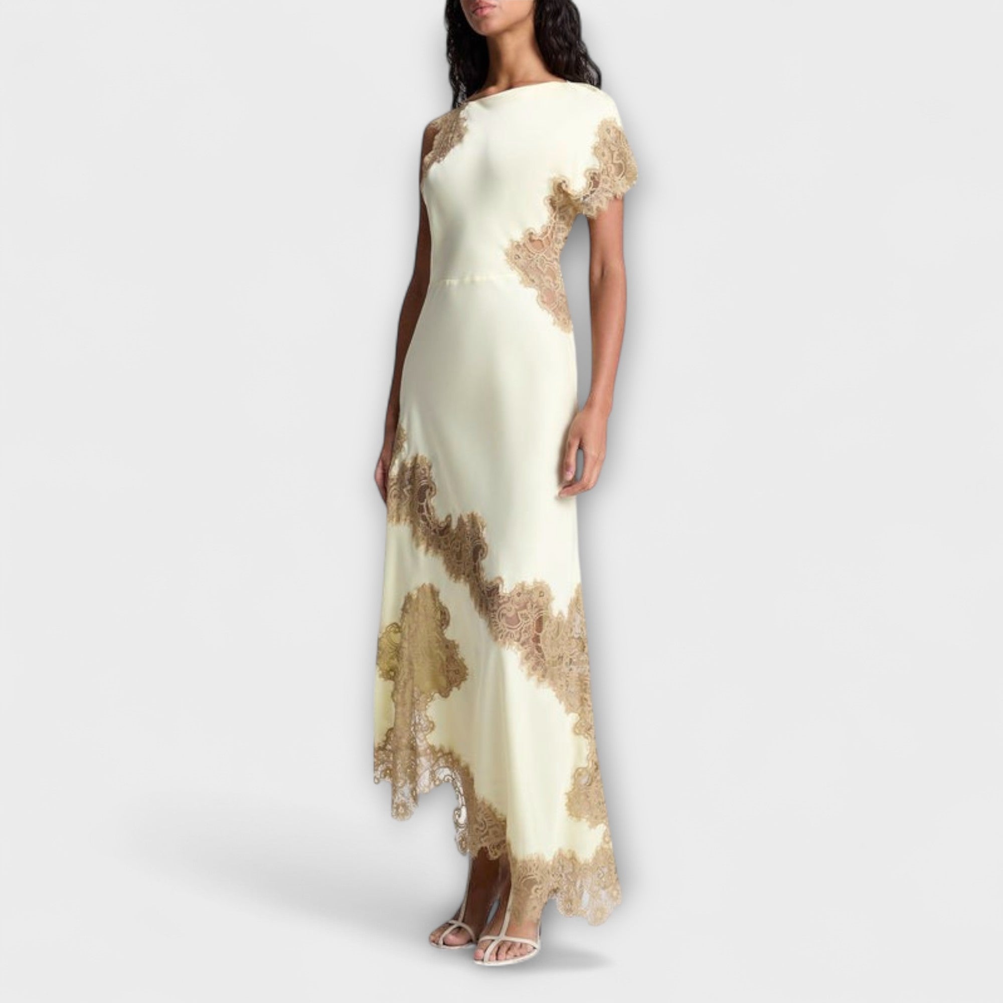 Margaret - Abito lungo con dettagli in raso e pizzo