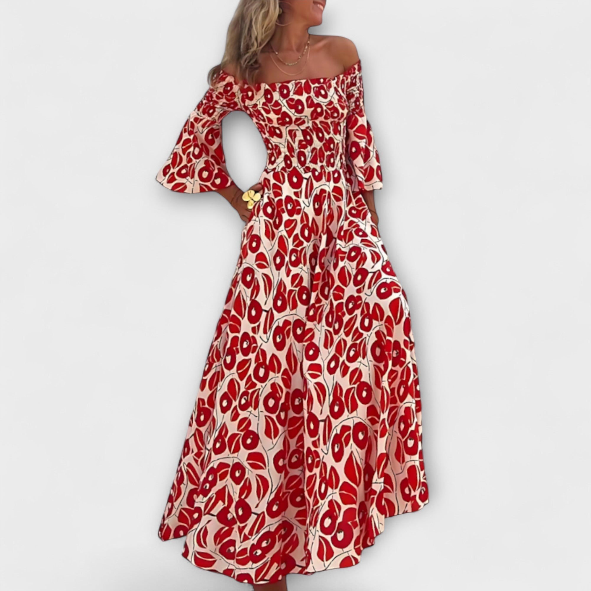 Bella - Off-shoulder klänning med havsblommor