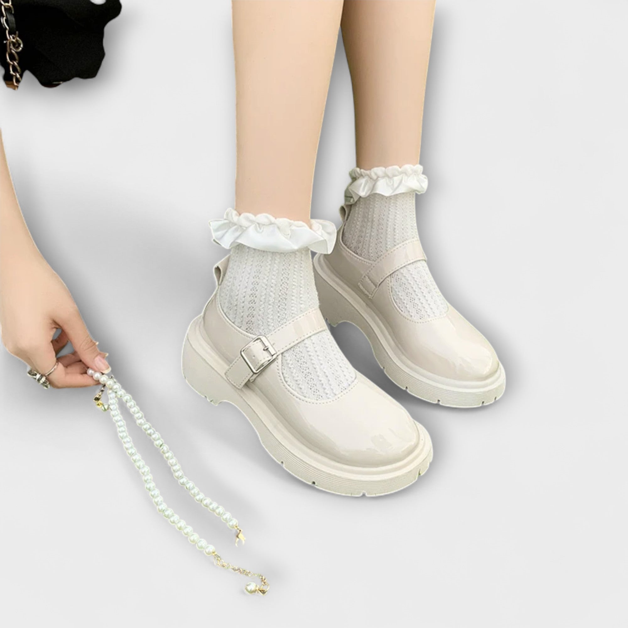 Pearl - Luxus Perlen Mary Jane Lederschuhe