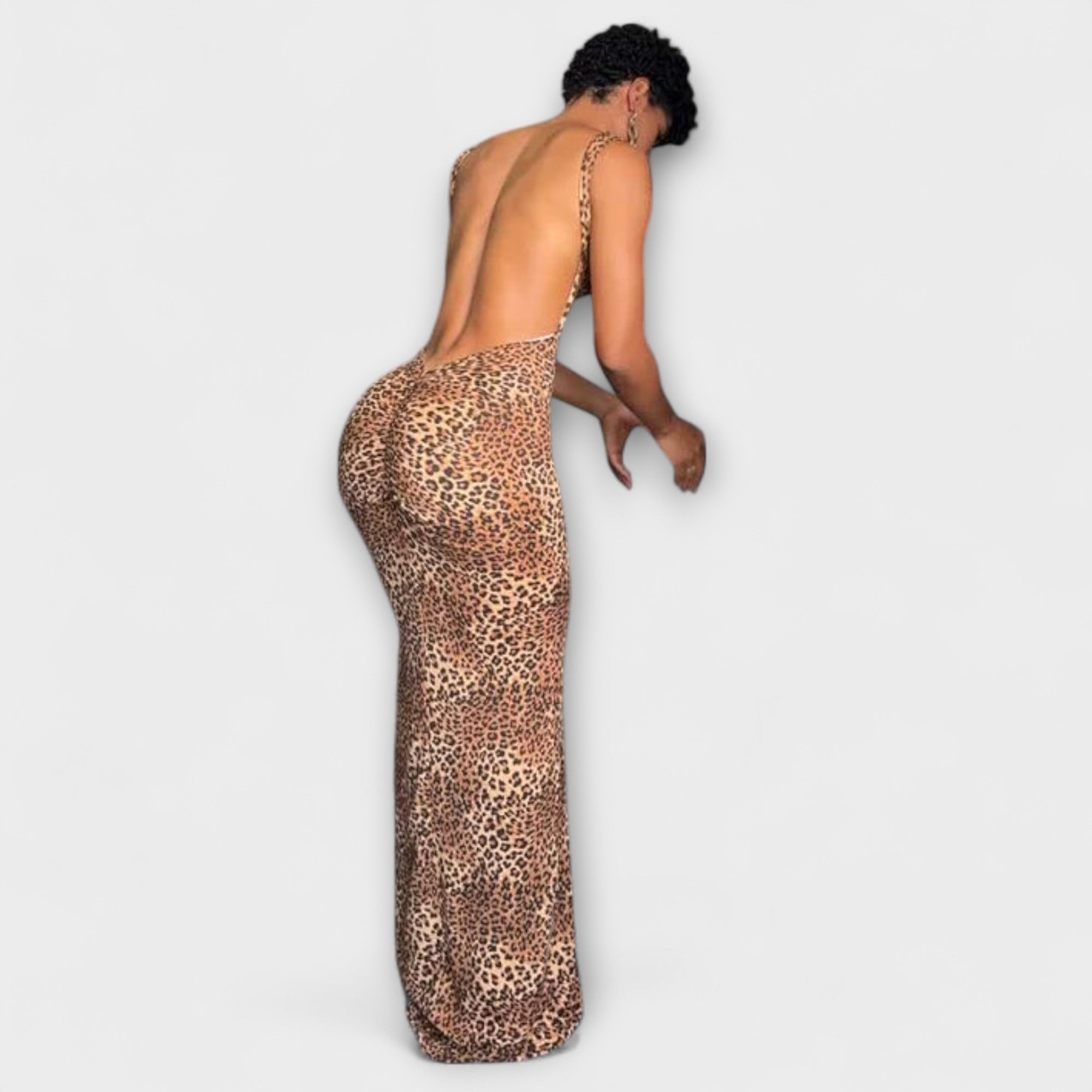 Della - Maxi-jurk met luipaardprint en ruguitsparing