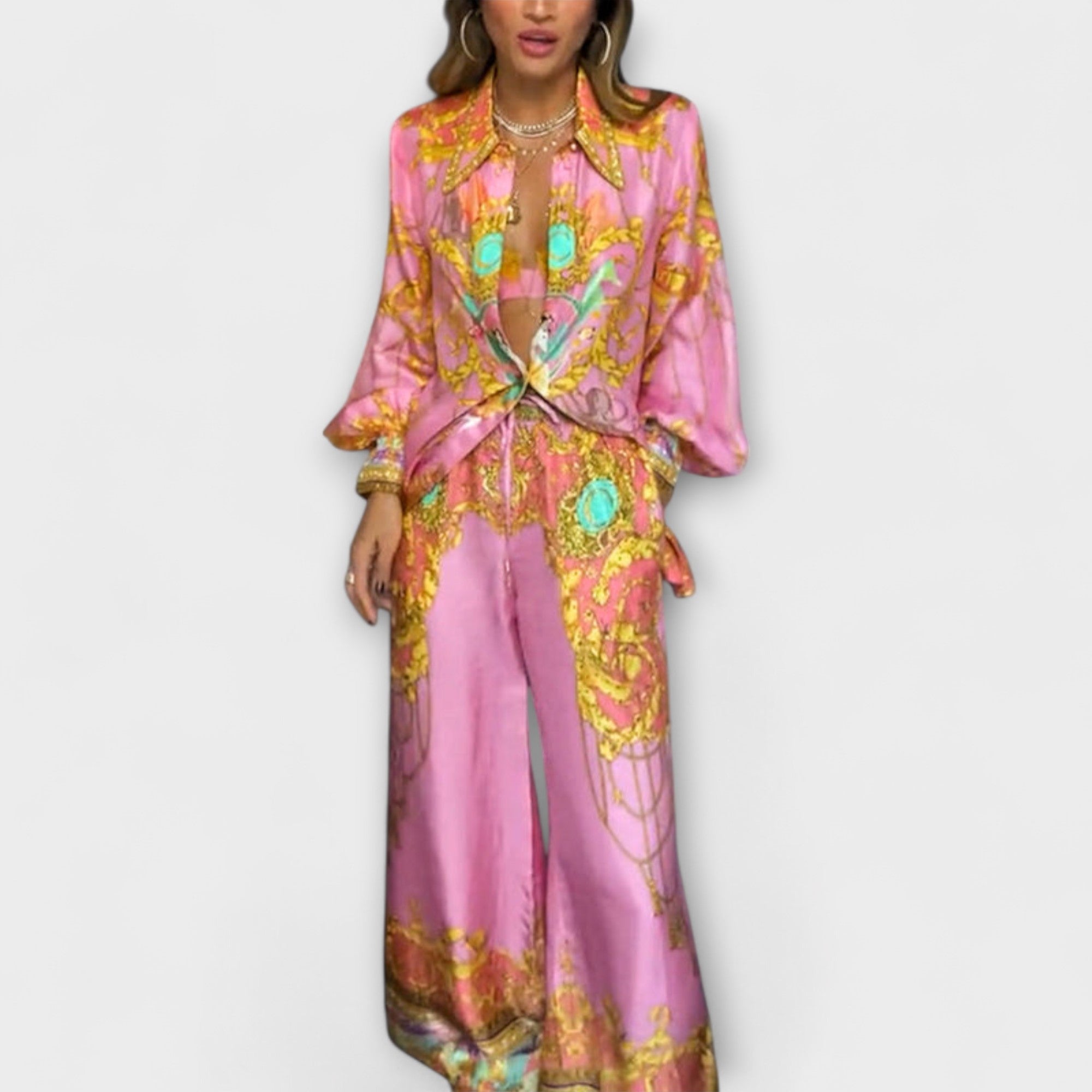 Sage - Mermaid Lässiges Hemd und Hose mit Elastischem Bund Set