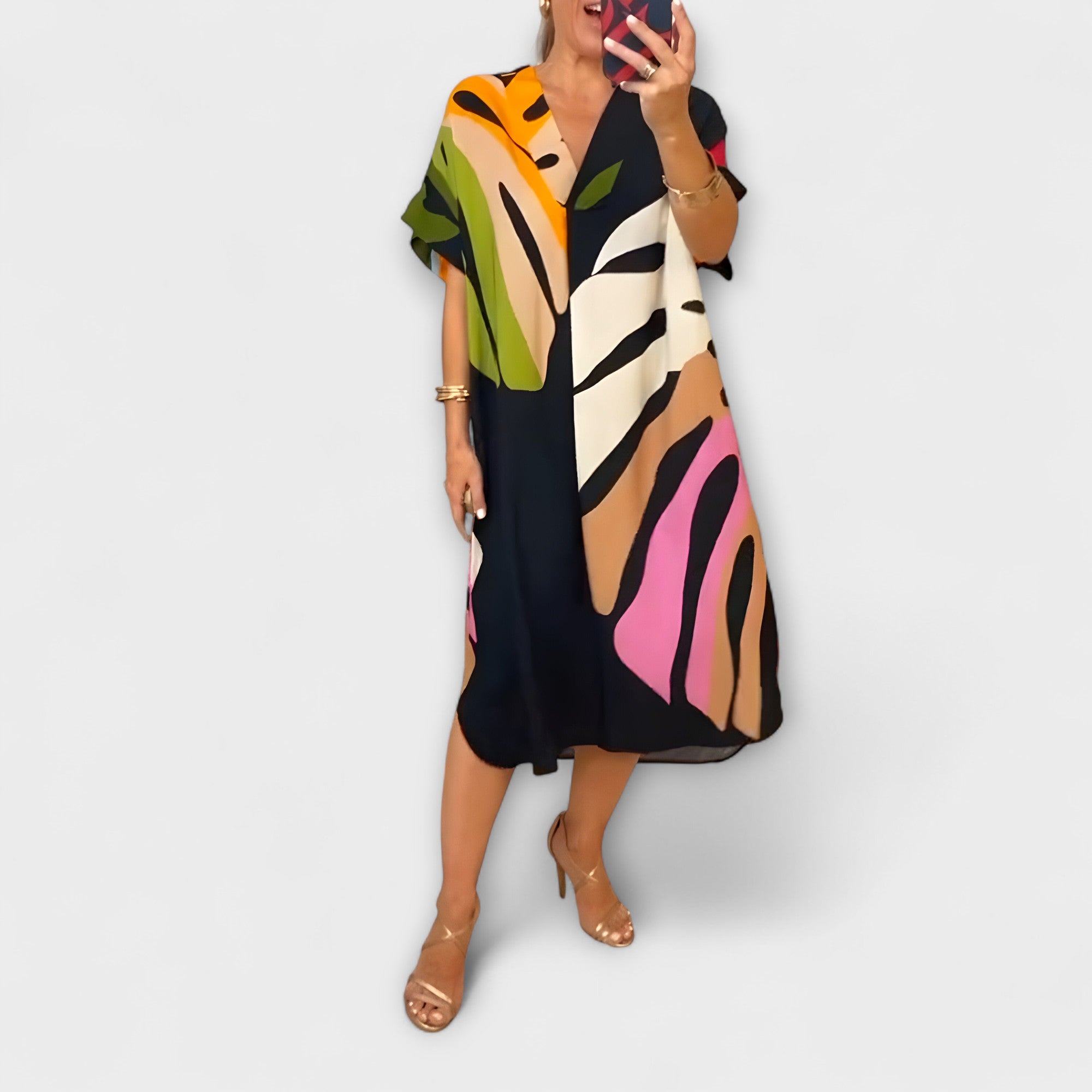 Roos - Casual kjole med fargerikt bladtrykk