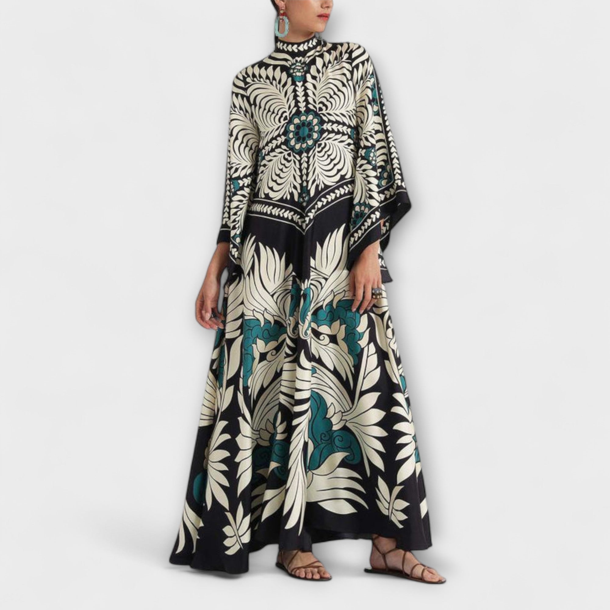 Giselle - Elegancka sukienka maxi z kwiatowym wzorem i falbanami