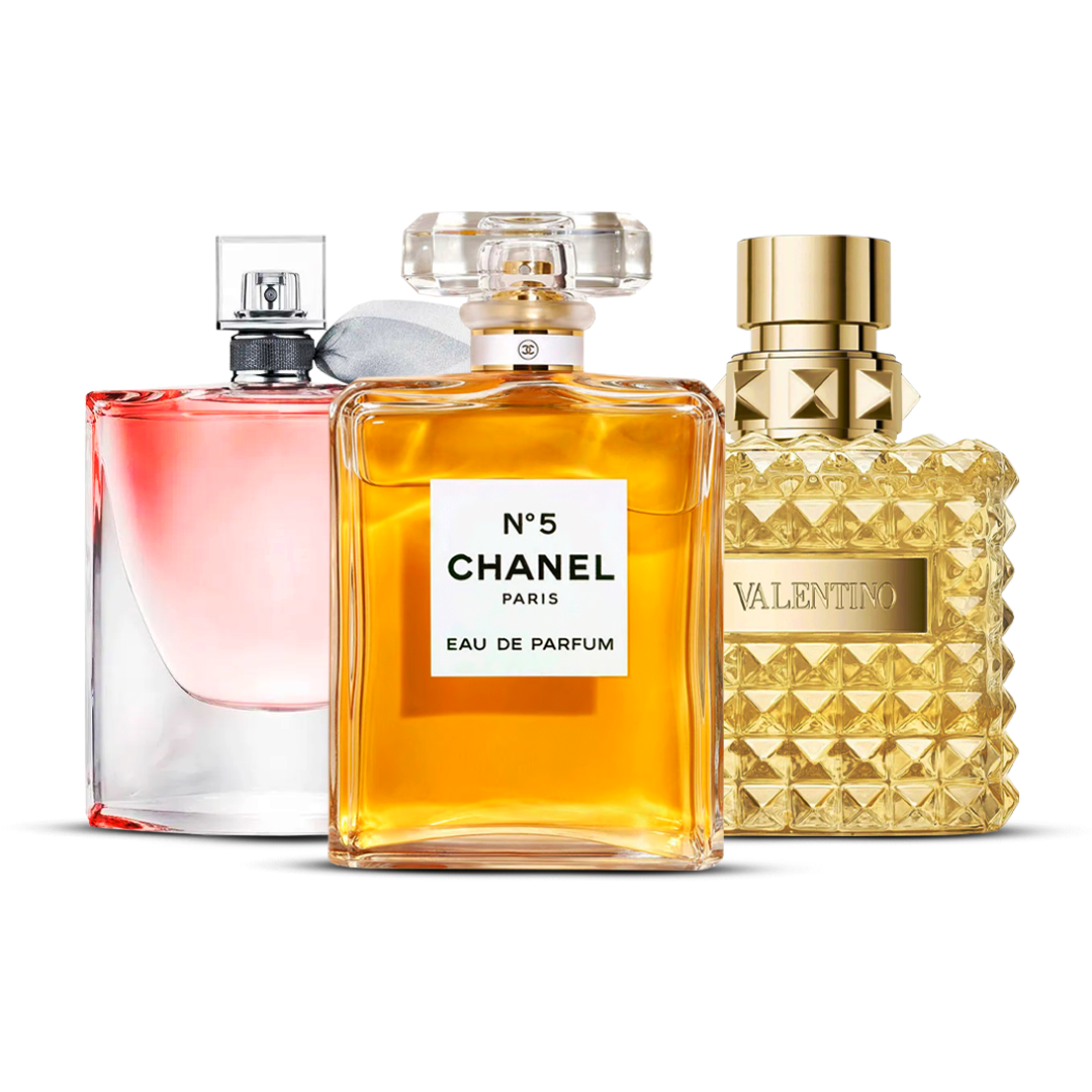 Combinatie van 3 damesparfums – La Vie Est Belle, Chanel Nº5 en Valentino Donna [100 ml elk]