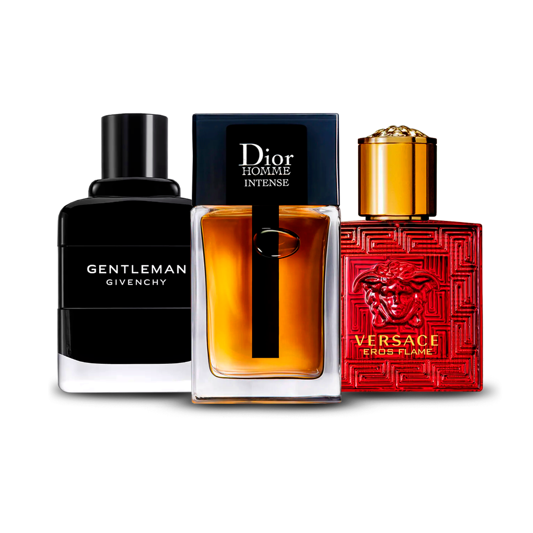 Combinatie van 3 herenparfums – Givenchy Gentleman, Dior Homme Intense en Versace Eros Flame [100 ml elk]