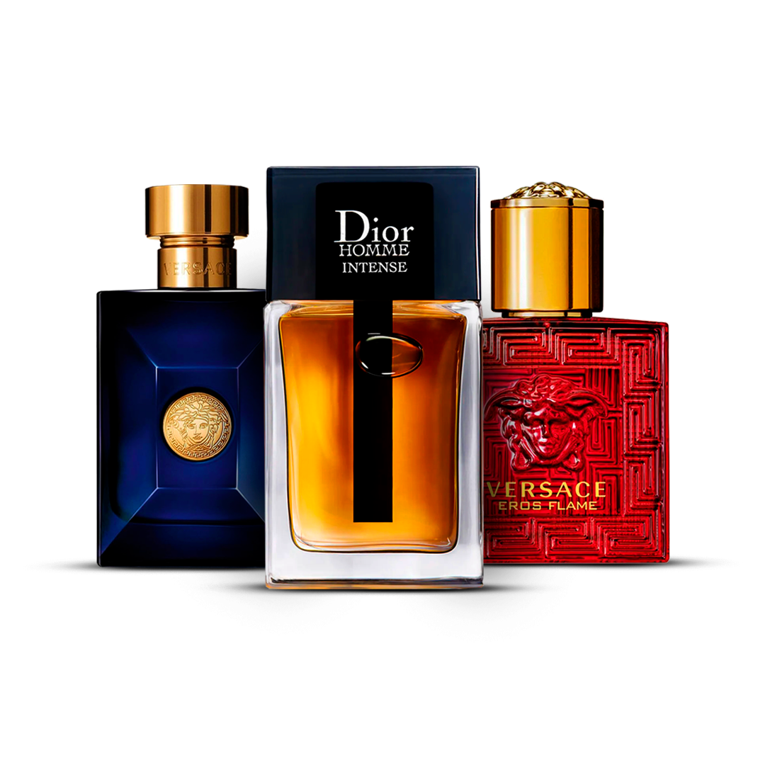 Combinatie van 3 herenparfums – Versace Dylan Blue, Dior Homme Intense en Versace Eros Flame [100 ml elk]