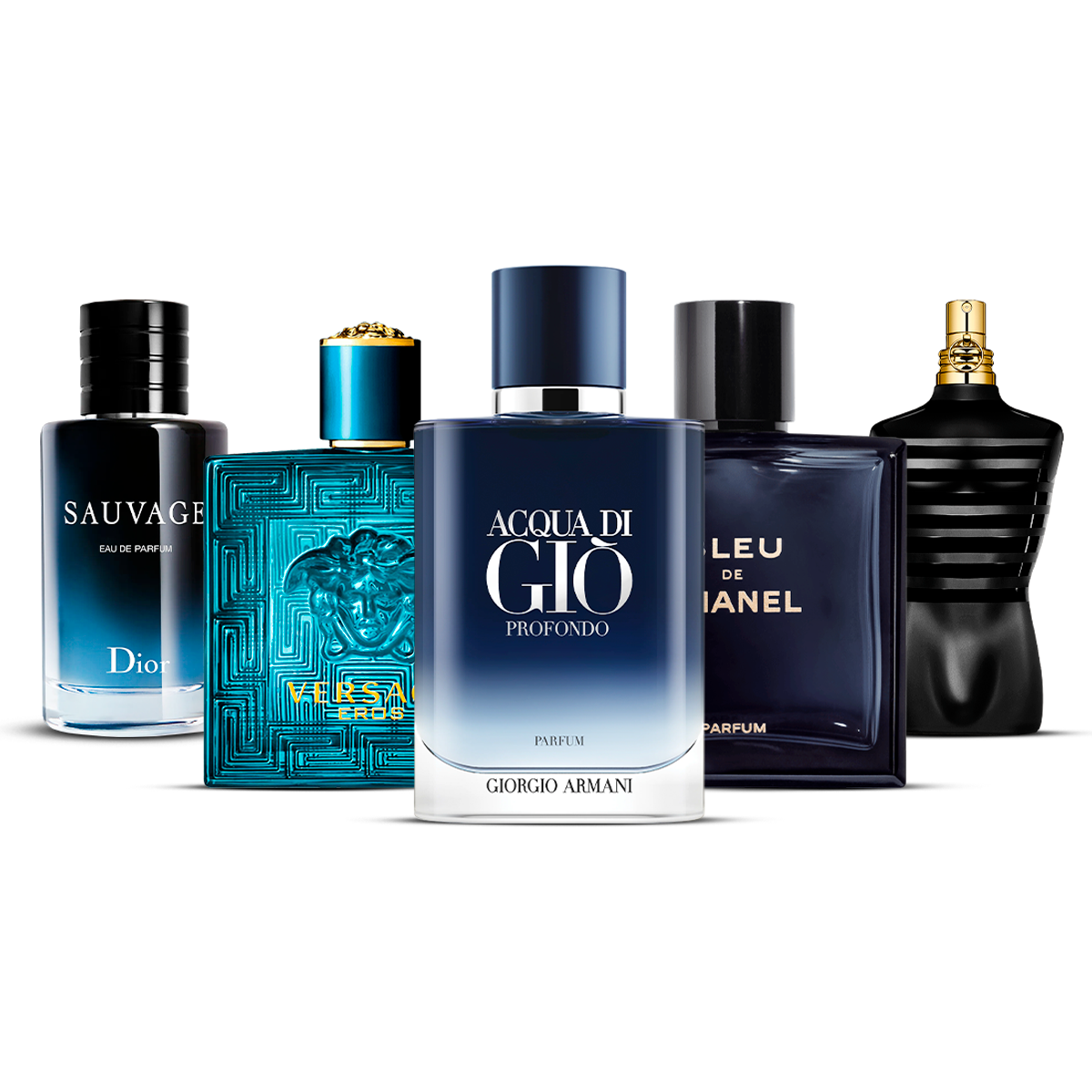 Combinaison de 5 parfums pour hommes – Sauvage, Versace Eros, Acqua di Giò Profondo, Bleu de Chanel et Le Male [100 ml chacun]