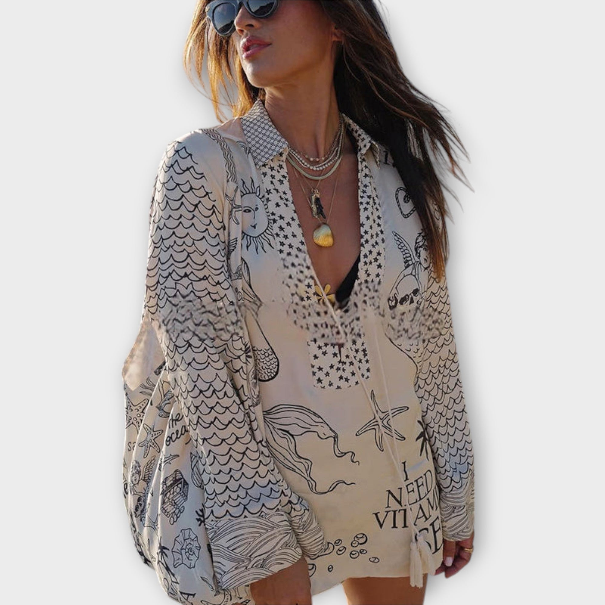 Liv - Zestaw koszula i szorty z satynowymi frędzlami Water