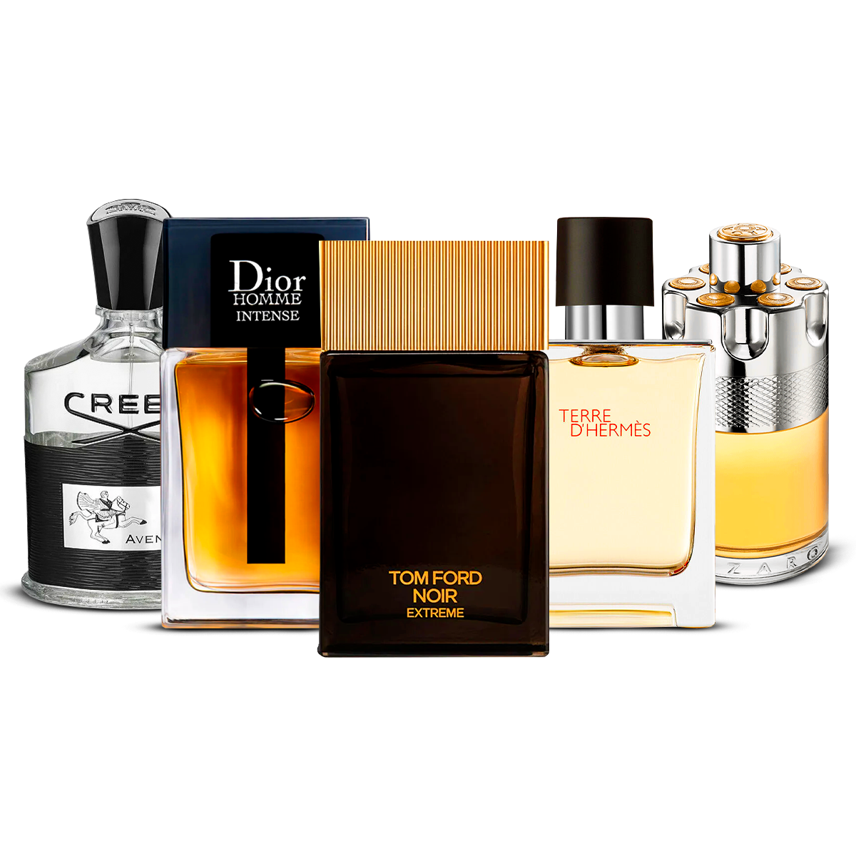 Combinatie van 5 herenparfums – Creed Aventus, Dior Homme Intense, Tom Ford Noir Extrême, Terre d'Hermès en Azzaro Wanted [100 ml elk]