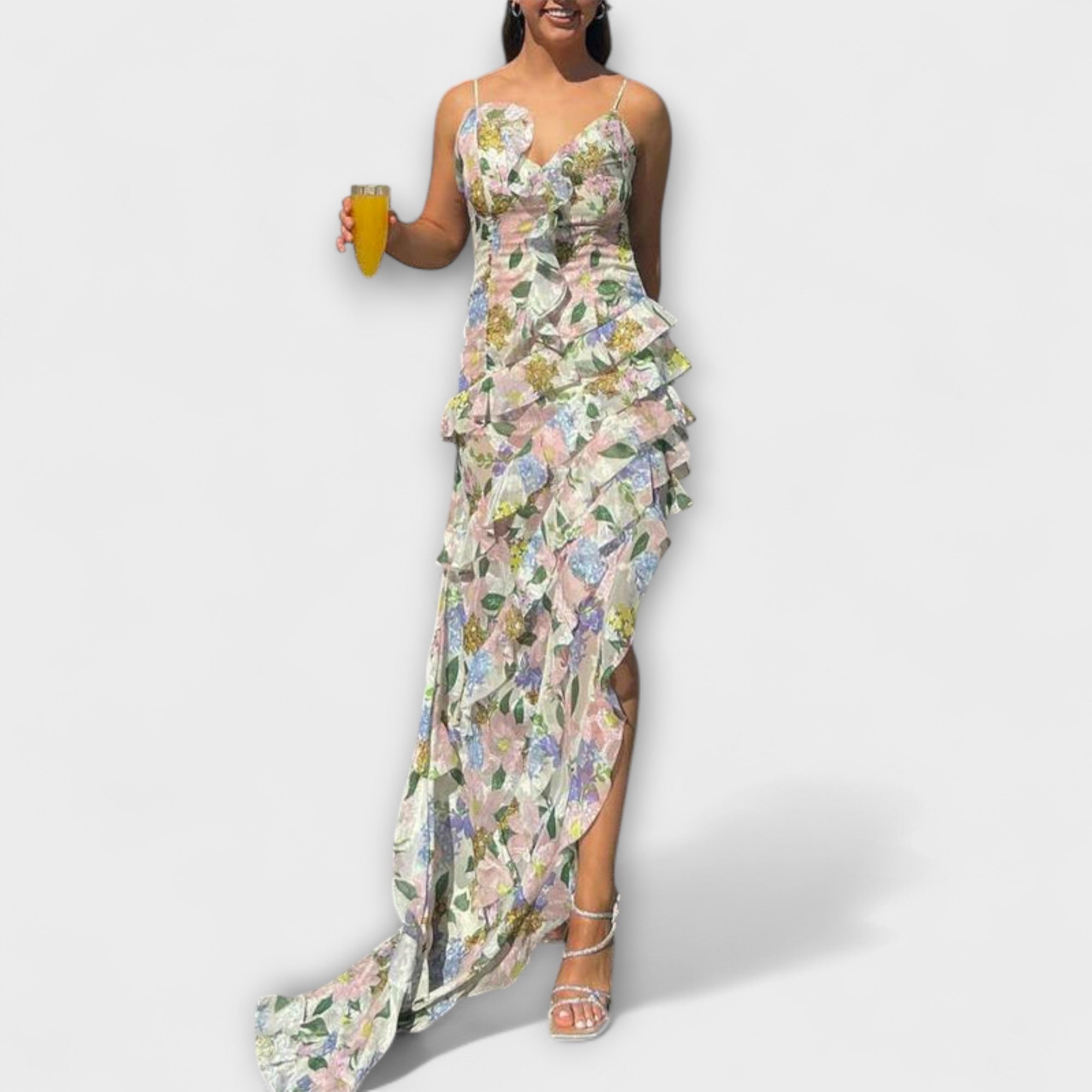 Indie - Kleid mit Rüschen und Trägerdruck