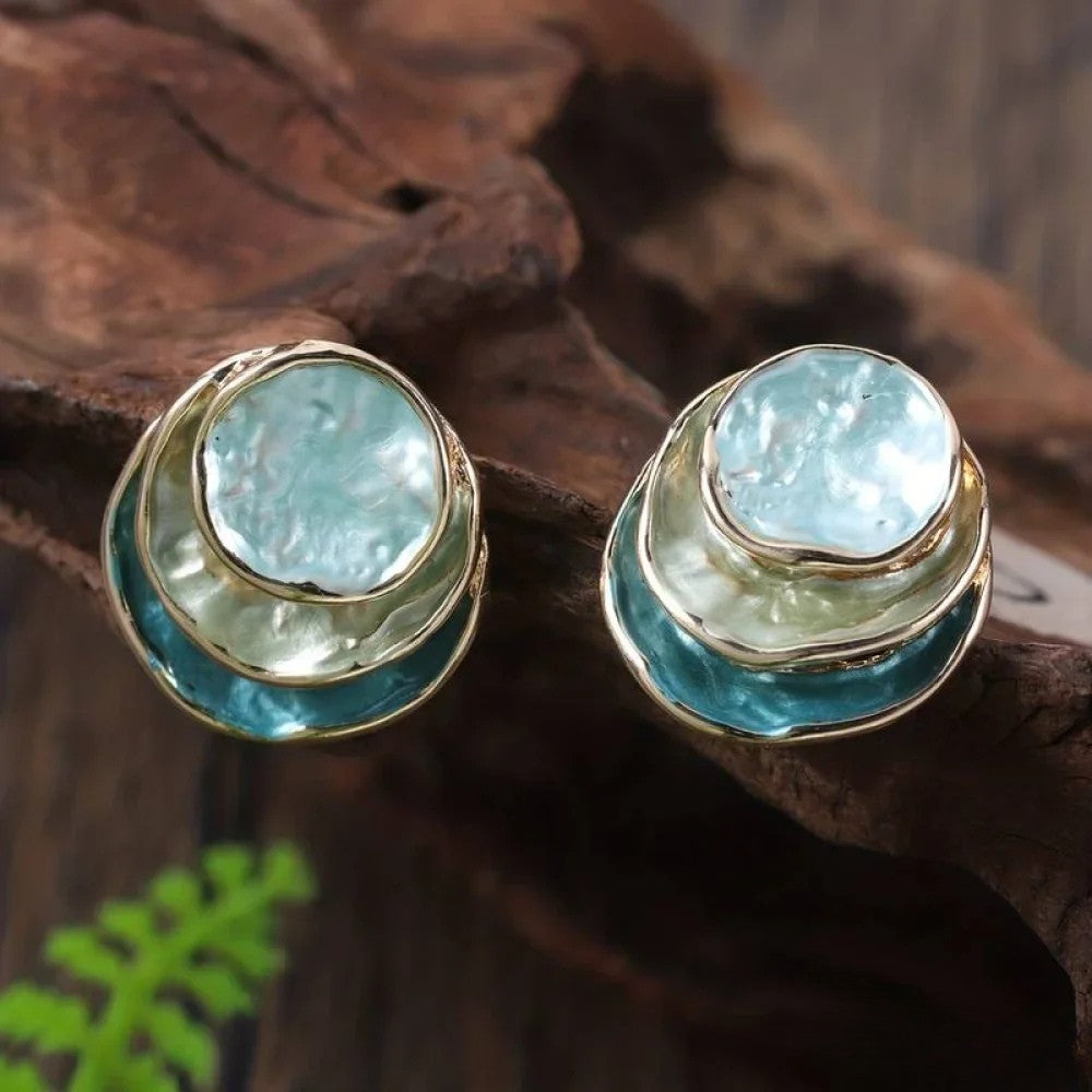 Pendientes redondos vintage pintados a mano y de múltiples capas