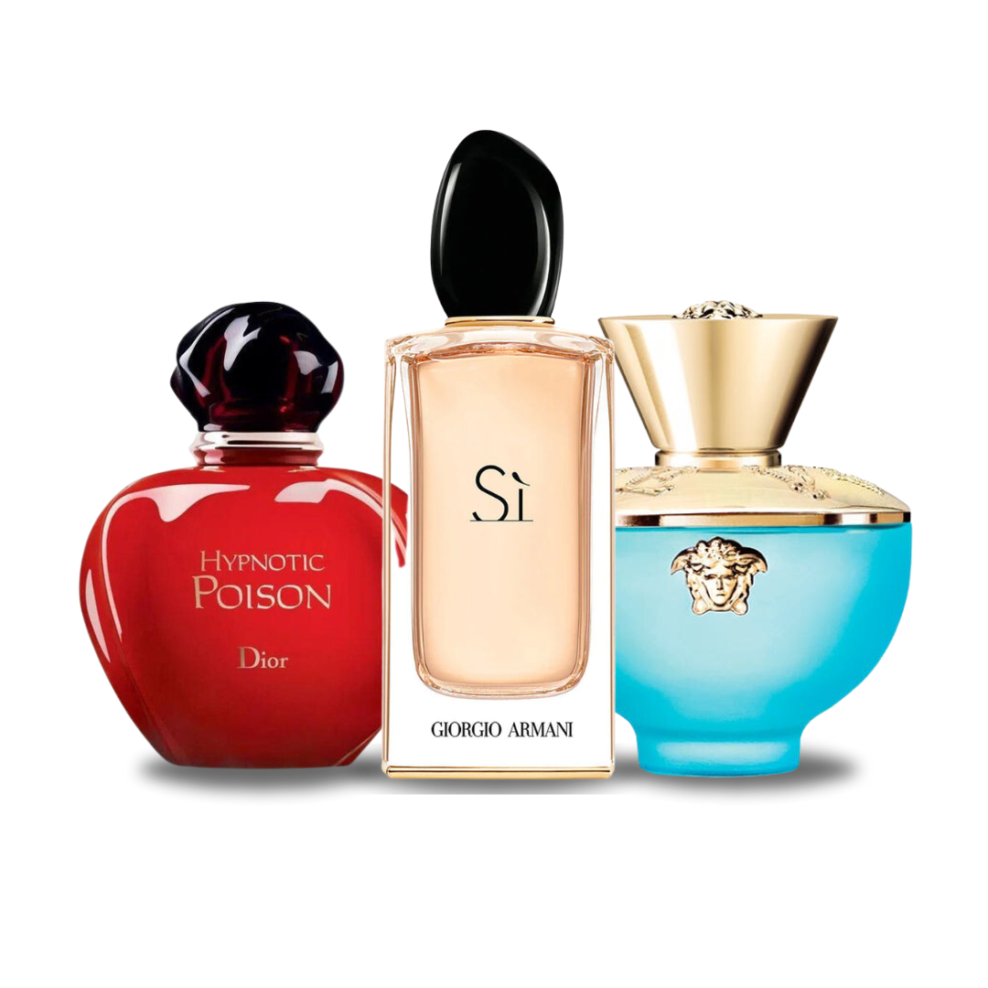 Combinatie van 3 geuren – Hypnotic Poison van Dior, Si van Giorgio Armani en Dylan Turquoise van Versace [100 ml elk]