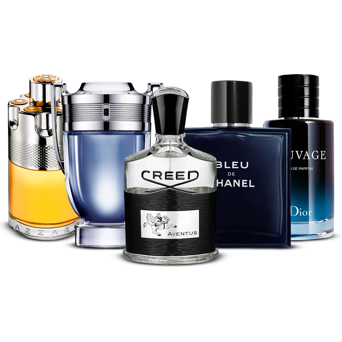 Combinatie van 5 herenparfums – Azzaro Wanted, Invictus, Creed Aventus, Bleu de Chanel en Sauvage [100 ml elk]