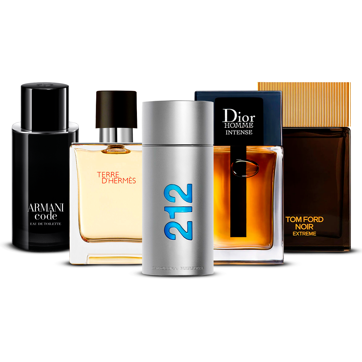 Kombination aus 5 Herrendüften – Armani Code, Terre d'Hermès, 212 Men, Dior Homme Intense und Tom Ford Noir Extrême [je 100 ml]