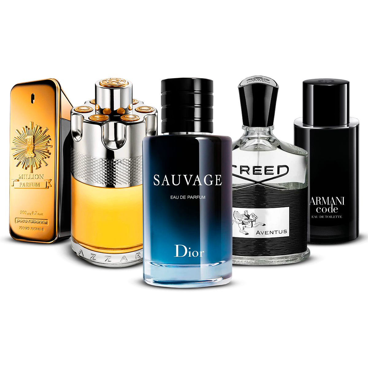 Combinatie van 5 herenparfums – 1 Million, Azzaro Wanted, Sauvage, Creed Aventus en Armani Code [100 ml elk]