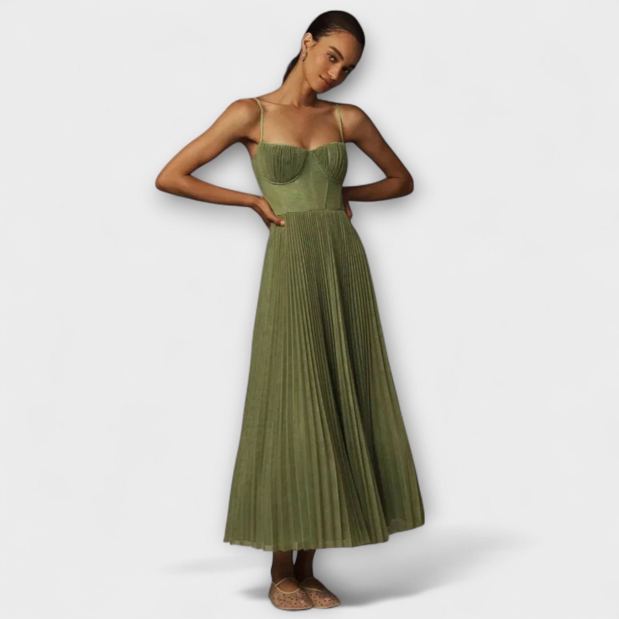 마릴린 - 미디 튤 플리츠 스커트 드레스와 뷔스티에 디자인