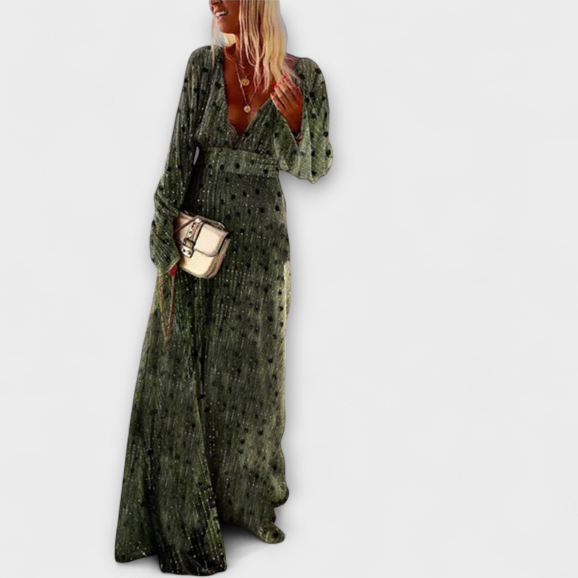 Elegantes langes Kleid mit Polka-Dot-Muster