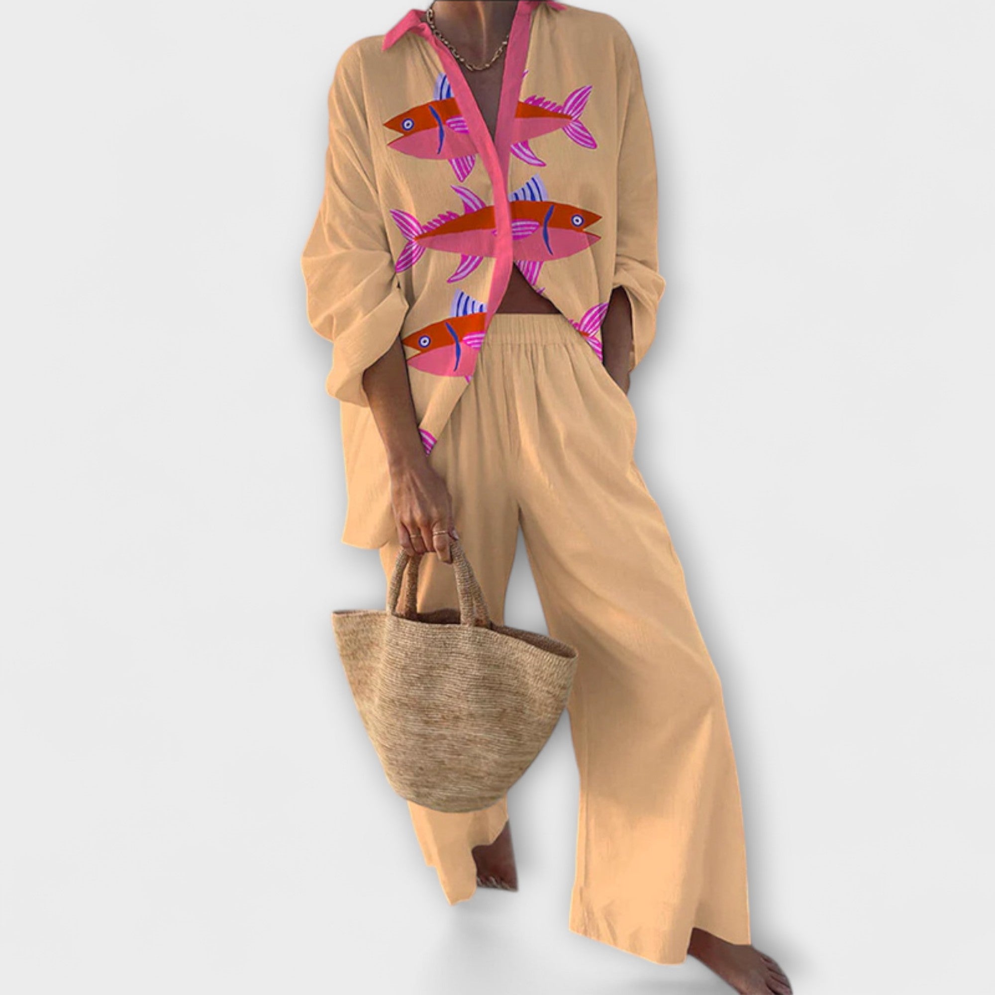 Evalisse – Completo di lino con stampa di pesci