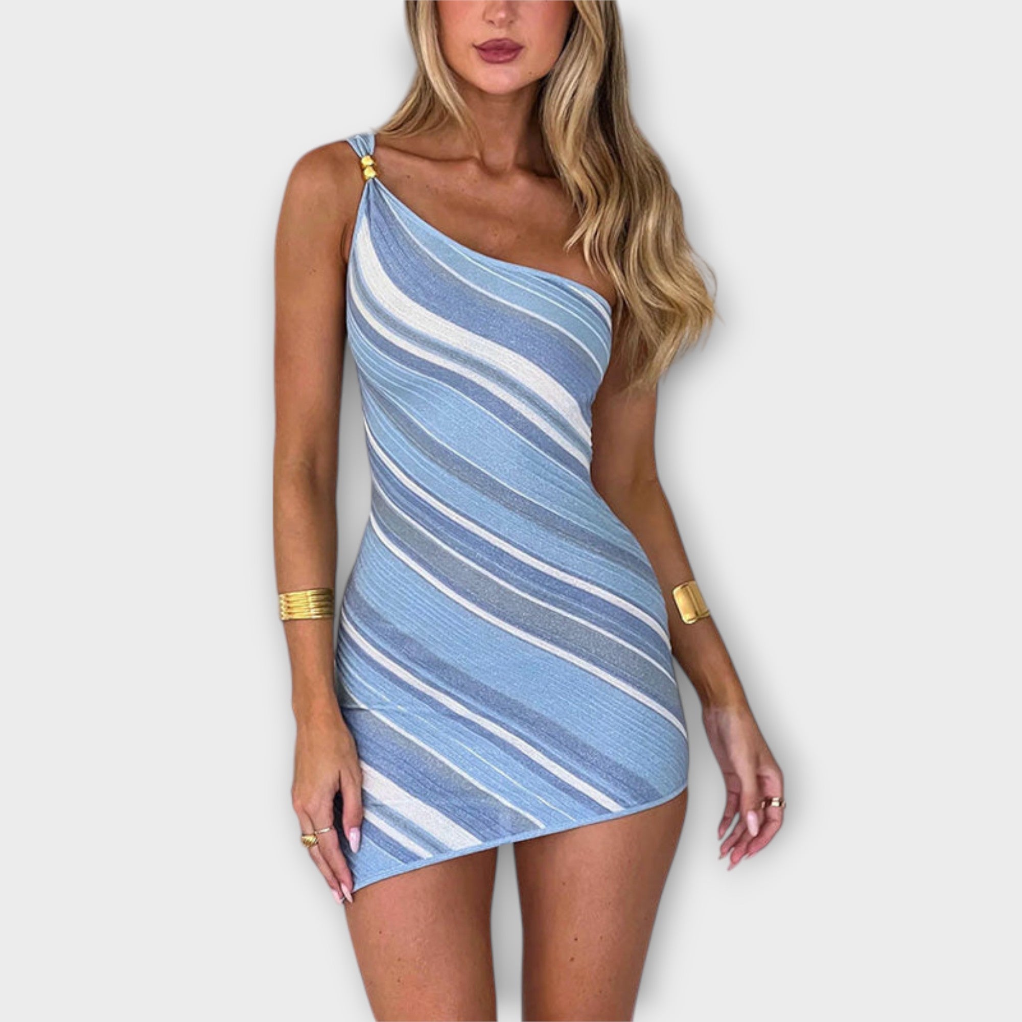 Kira - Vestido Mini de Malha Trendy de Um Ombro Só