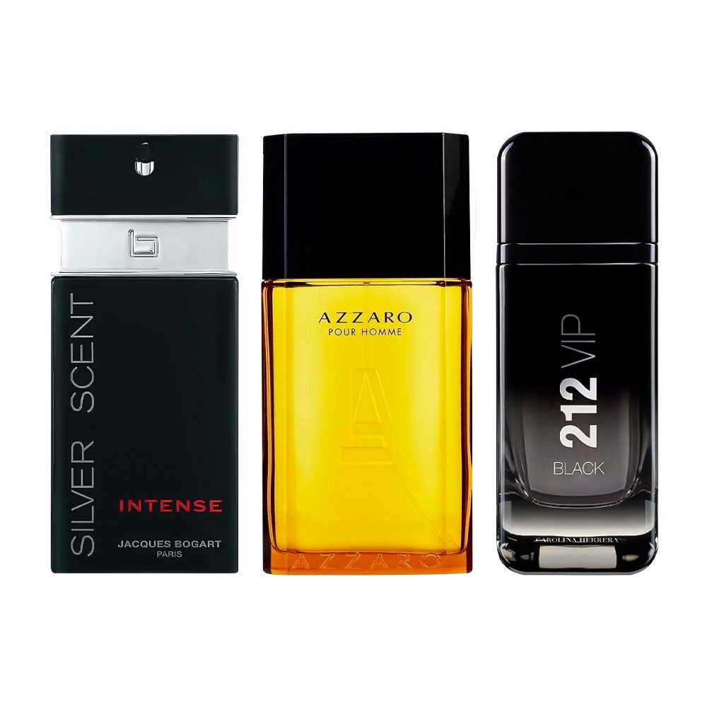 Kombinasjon av 3 herredufter – Silver Scent, Azzaro og 212 Black [100 ml hver]