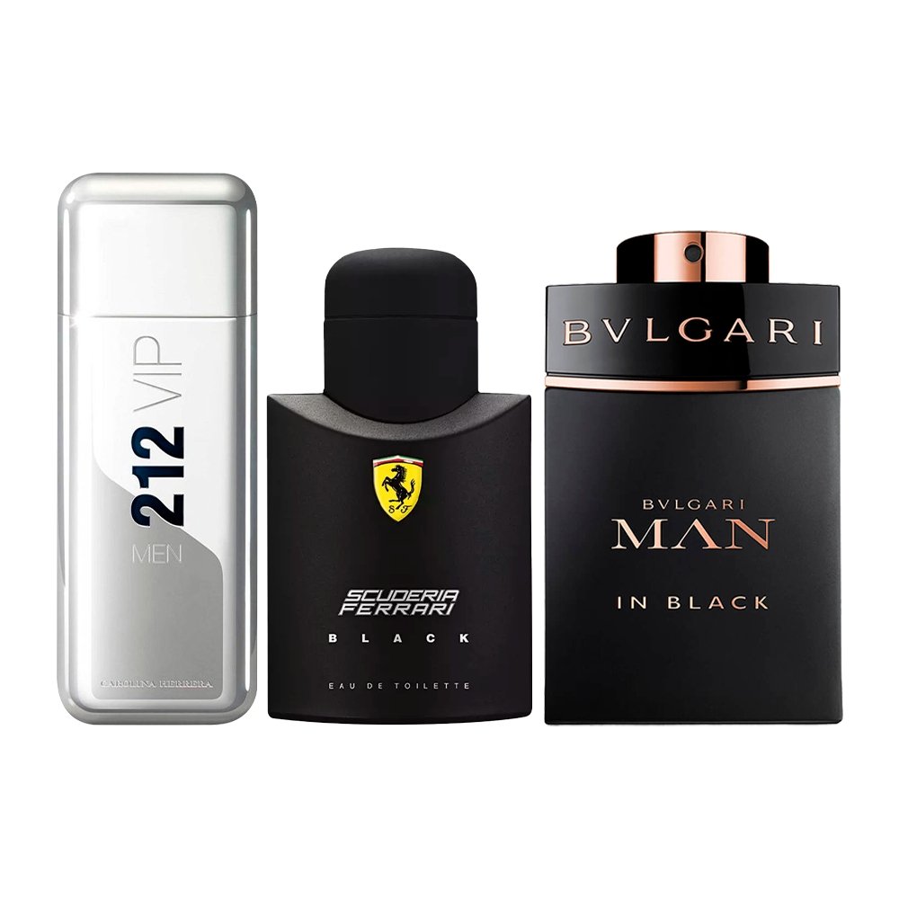 Kombinationspaket med 3 herrdofter – 212 VIP, Ferrari Black och Bvlgari In Black [100 ml vardera]
