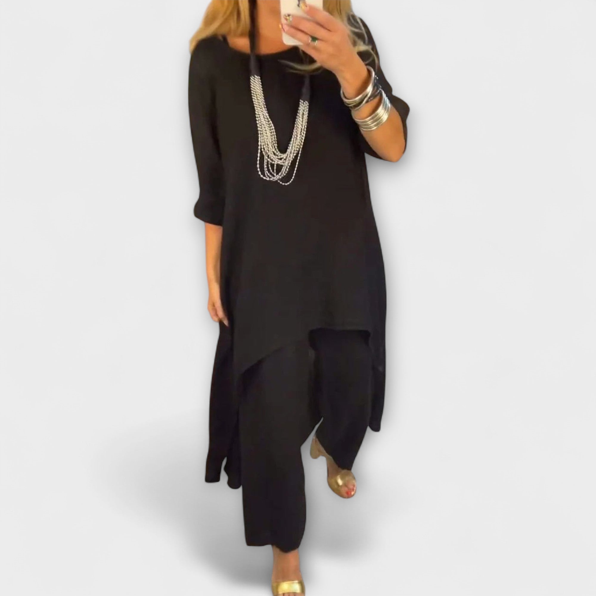 Tabea - Lin dress med rund halslinning