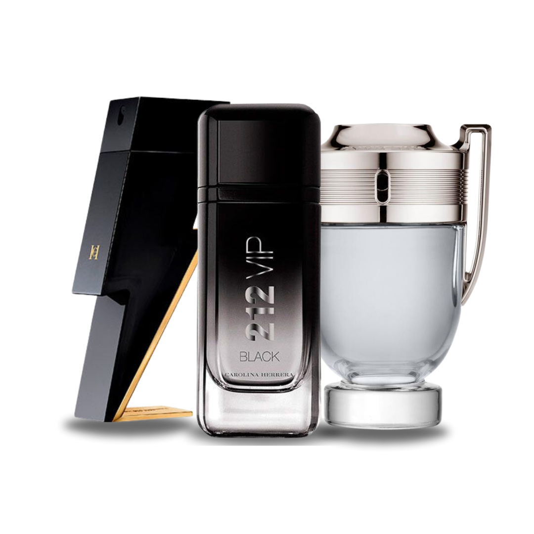 Conjunto de 3 fragrâncias – Bad Boy de Carolina Herrera, 212 VIP Black de Carolina Herrera e Invictus de Paco Rabanne [100 ml cada]